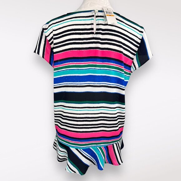 Van Heusen Striped Crepe Blouse Short Sleeve Work Top NWT Small - Picture 6 of 11